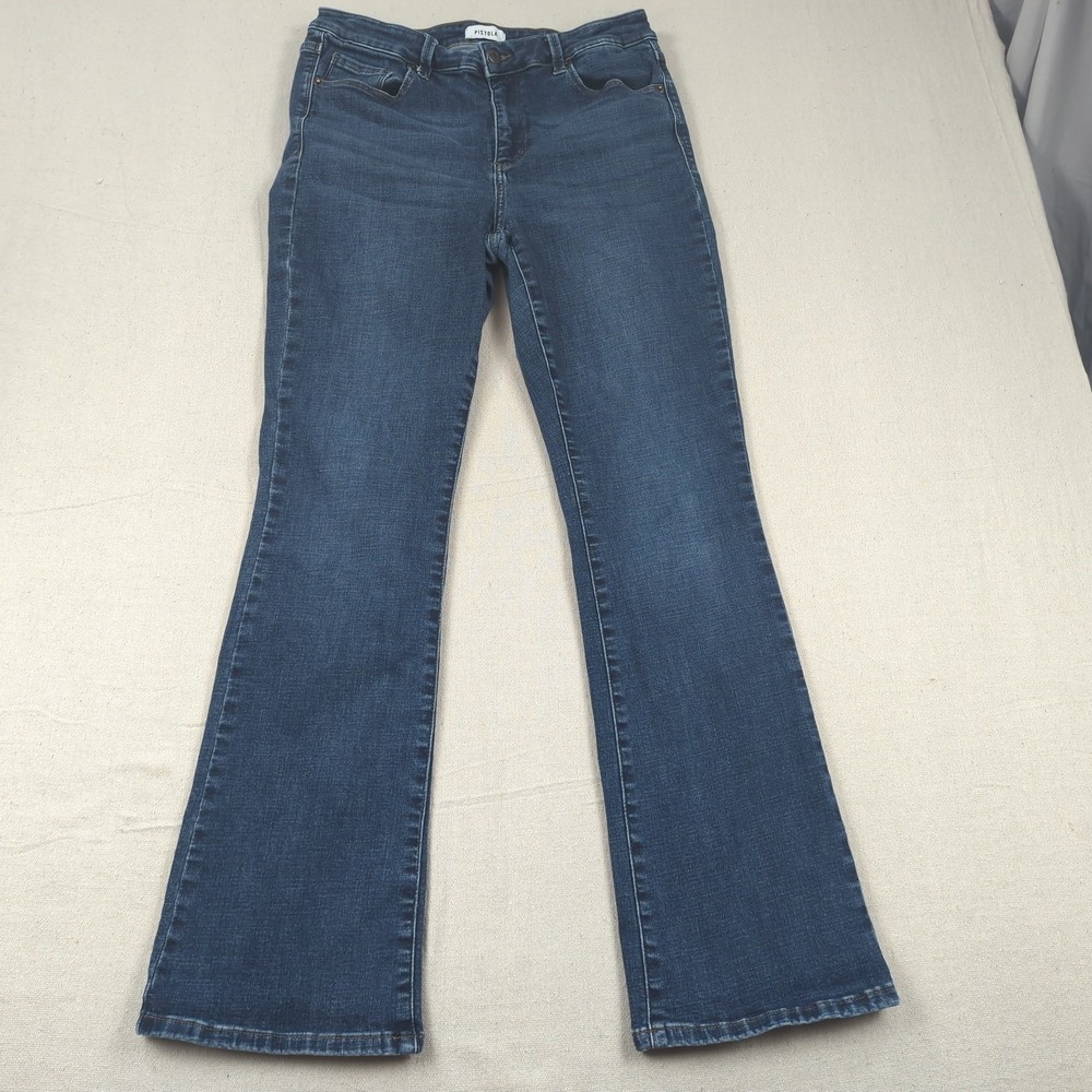 Pistola Jeans Womens 14W Blue High Rise Straight Dark Wash Stretch